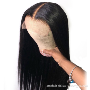 Natural 1b Color Double Drawn HD Full Transparent Swiss Lace Front Wig Mink Brazilian Human Virgin Hair Wig Lace Frontal Closure